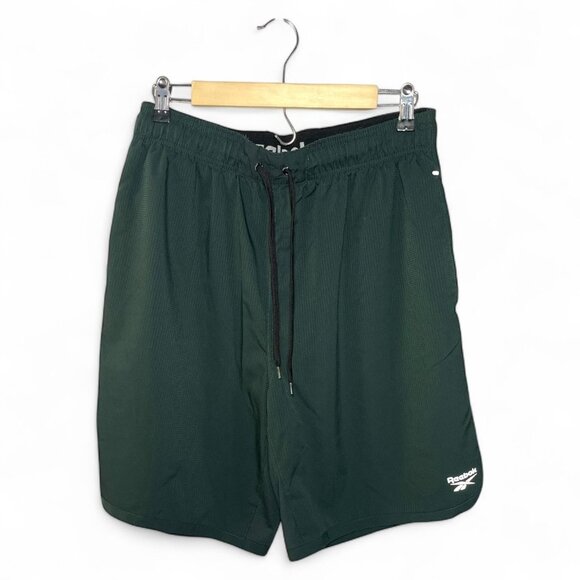 Reebok Men’s Running Training Shorts Green Size L Drawstring Zip Pocket - Picture 1 of 3